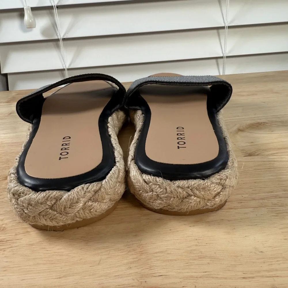Torrid Single Band Espadrille Platform Slide Women's Black Stripe Sandals - 10‎